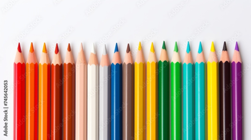 Poster set of colored pencils lined up generative ai