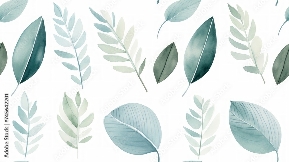 Poster Generative AI Simple aquarelle leaf pattern