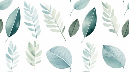 Generative AI Simple aquarelle leaf pattern - obrazy, fototapety, plakaty