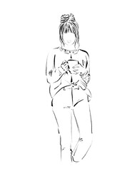 Simple line art sketch of a young girl
