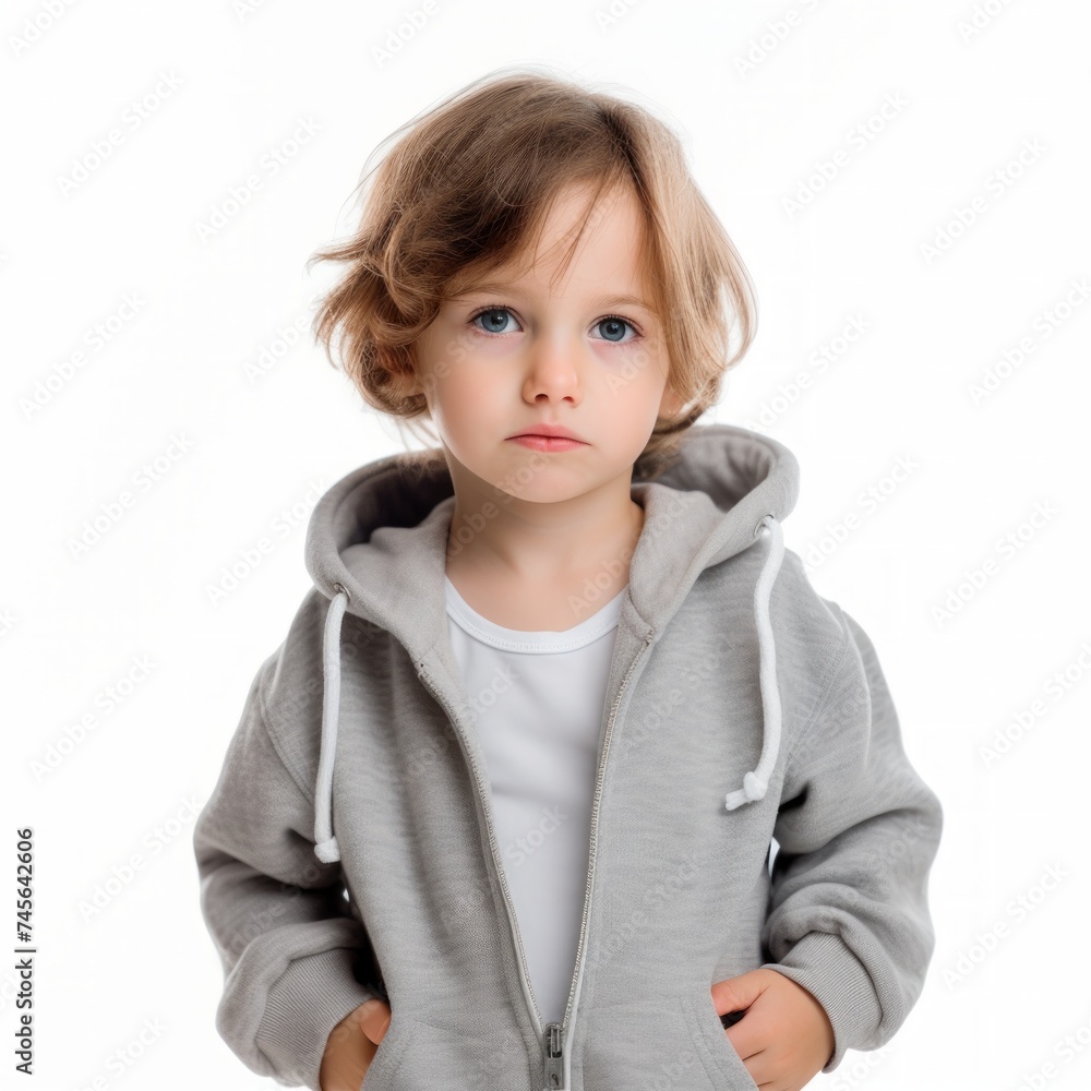 Aufkleber stock image of a child in a hoodie against a plain white background generative ai