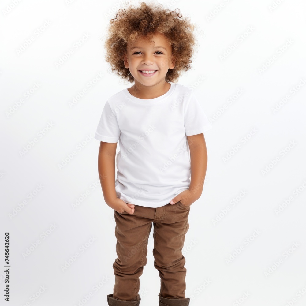 Aufkleber stock image of a child in casual clothing on a white backdrop generative ai