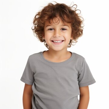 Stock image of a child in casual clothing on a plain white background Generative AI