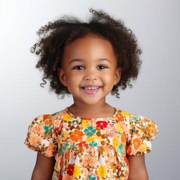 Stock image of a child wearing a flower-patterned dress on a white background Generative AI
