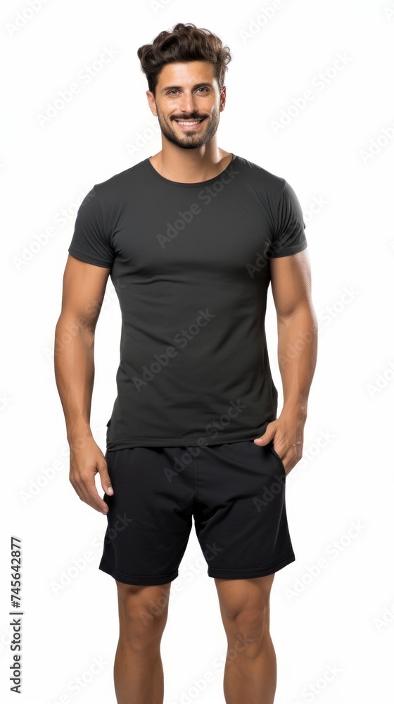 Poster Stock image of a man in workout clothes on a plain white background Generative AI
