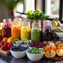 Stock image of a healthy smoothie bar with various ingredients, fresh and vibrant option Generative AI