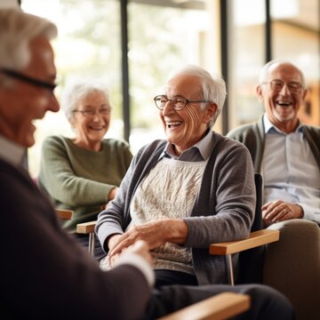 Stock image of a group of seniors enjoying a book club discussion, intellectual and engaging Generative AI