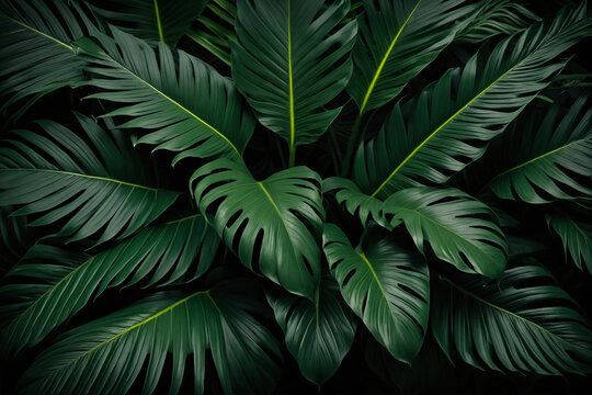 Foliage of tropical leaf in dark green texture, abstract pattern nature background © Giuseppe Cammino