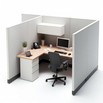 Stock image of a modular office cubicle on a white background, practical, customizable workspace Generative AI