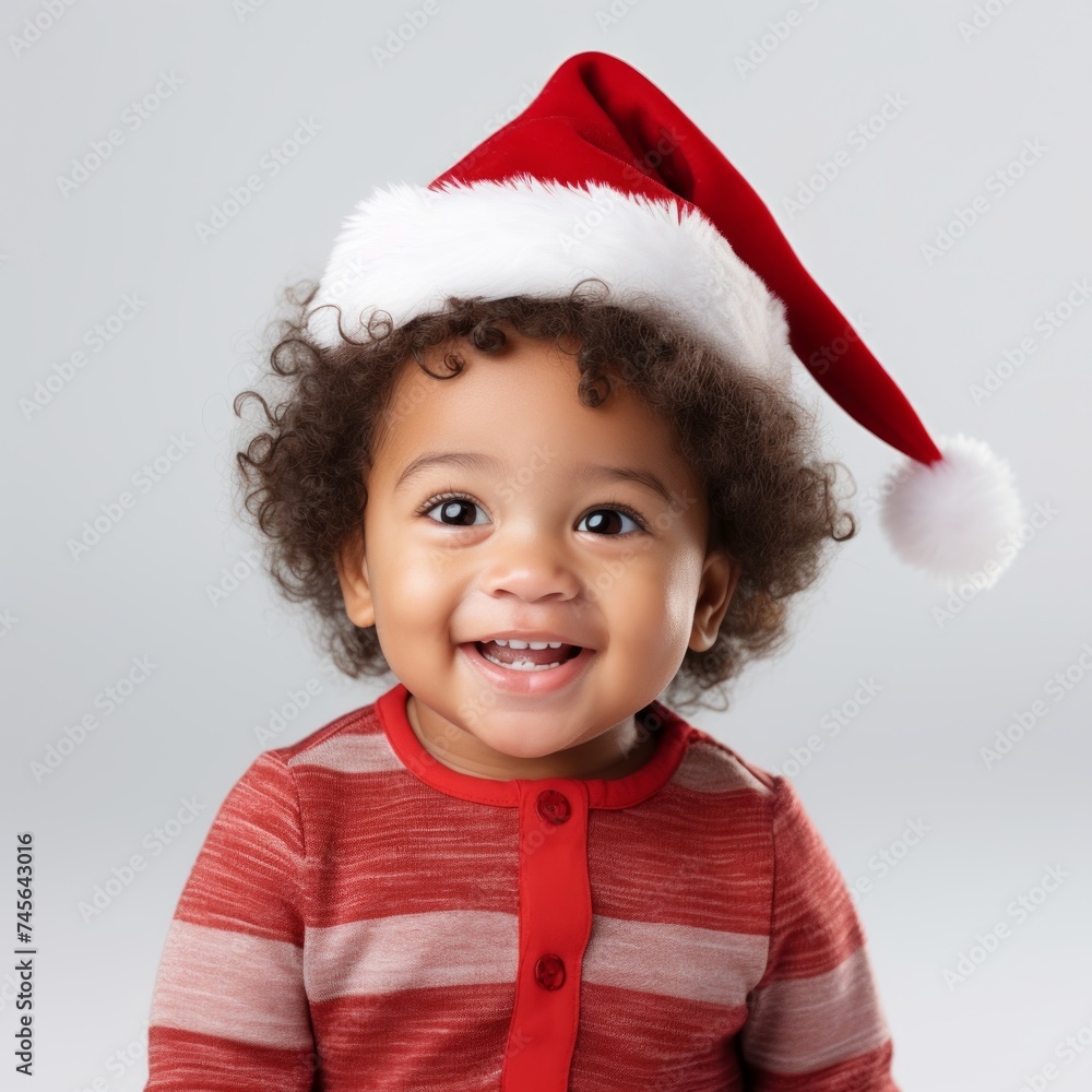 Poster Stock image of a toddler in a festive outfit on a plain white background Generative AI