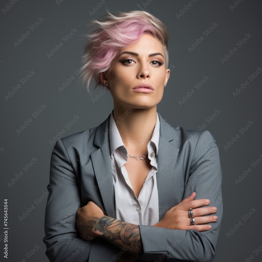 Poster stock image of a transgender person in a confident pose, representing gender diversity and inclusion