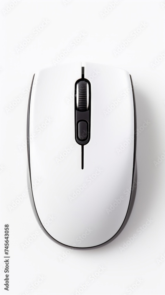 Poster stock image of a wireless computer mouse on a white background, technology and convenience generativ