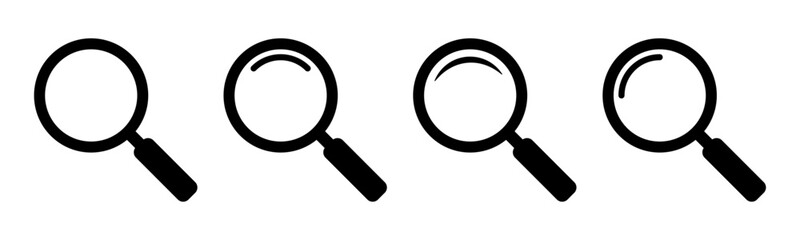 Magnifying glass icon, vector magnifier or loupe sign. Web search icon.