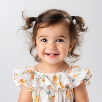 Stock image of a toddler in a cute dress against a white backdrop Generative AI