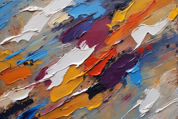Fragment of multicolored texture painting. Abstract art background. oil on canvas. Rough brushstrokes of paint. Closeup of a painting by oil and palette knife