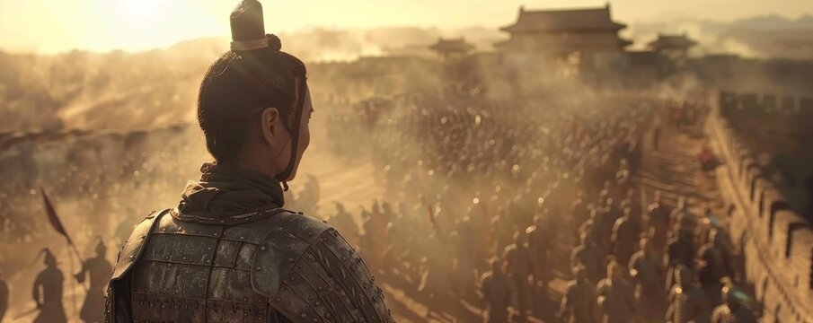 Terracotta Army reanimated with android technology, ancient warriors in a modern battle