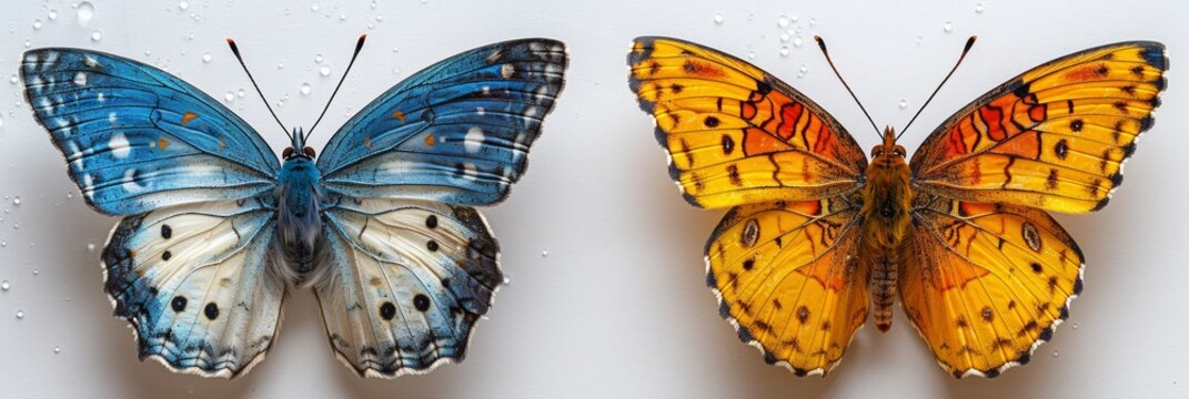 Beautiful butterflies with colorful wings on a white background.