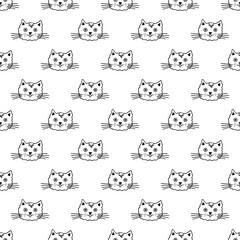 Seamless pattern with cat muzzle doodle for decorative print, wrapping paper, greeting cards, wallpaper and fabric