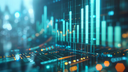 view of a vibrant stock market chart on a digital screen with fluctuating lines illustrating financial data trends. - obrazy, fototapety, plakaty