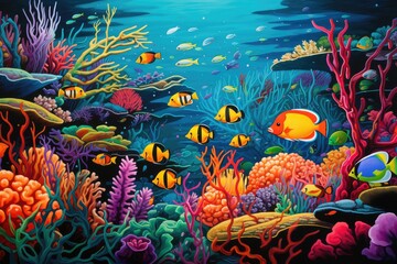 Fototapeta na wymiar multi colored fish swimming in a vibrant coral reef 