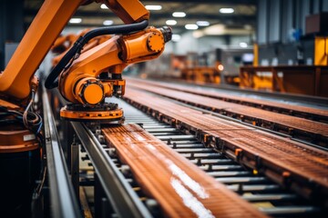 Fototapeta premium Robotic automation transforming manufacturing industry, boosting efficiency and productivity.