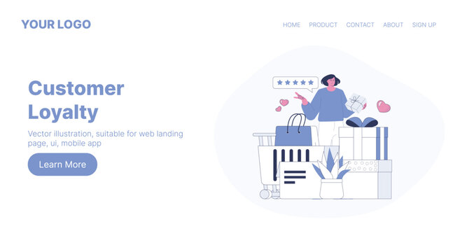 Customer Loyalty. Web Landing Page Design. Flat Cartoon Vector Illustration. Vector illustration, suitable for web landing page, ui, mobile app.