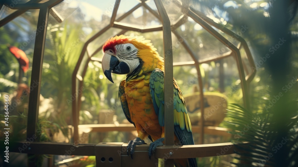 Aufkleber generative ai zoo aviary showcasing a variety of exotic birds, visitors observing diverse avian spec