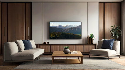 Mockup a TV wall mounted with decoration in living room and white wall