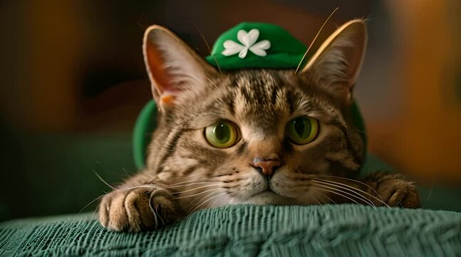 The cat in the shamrock hat is skulking around,St. Patrick's Day
