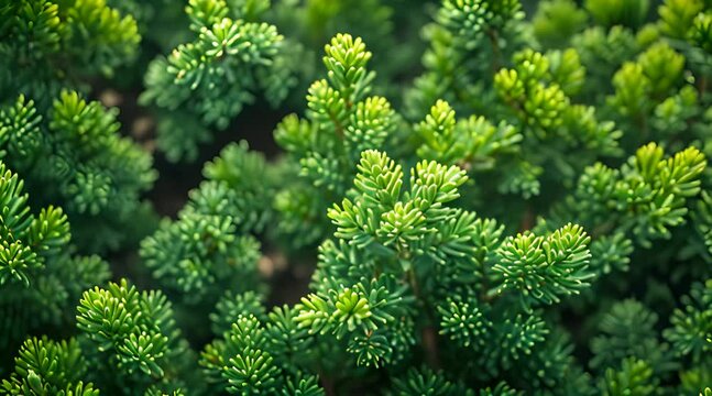 A close up of dark green Juniper bush branches
