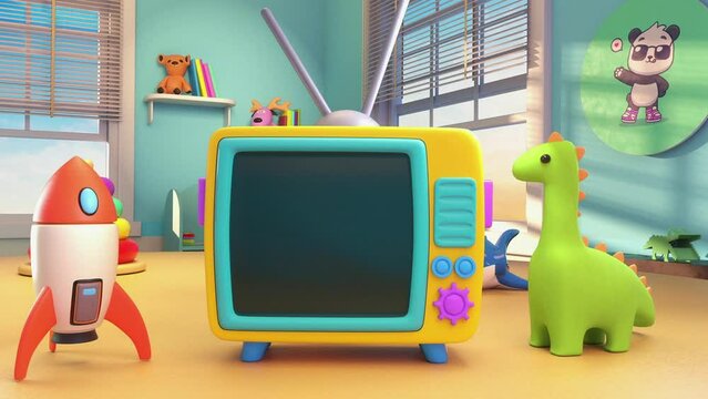 Kids channel tv opening  3d animation with green screen