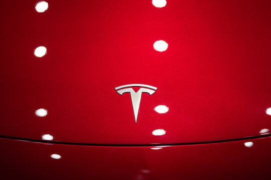 Bangkok, Thailand - Feb 2024: Tesla, the famous EV vehicle brand is opening new flagship showroom at Siam Paragon shopping mall, present and sale with Model 3 and Model Y.