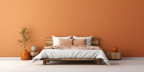 Fototapeta na wymiar Local style bedroom with orange wall 3d render generated ai