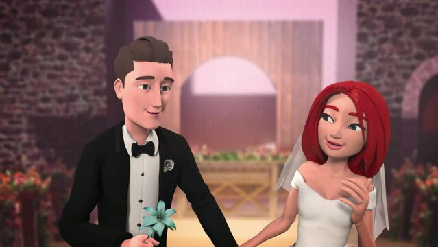 3d Cartoon Groom And Bride Animation Scene