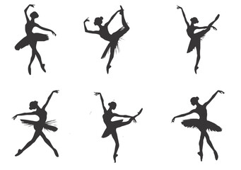 Ballerina performing dance in silhouette on white background. © Agoeng