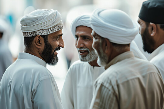 Muslim men greeting each other