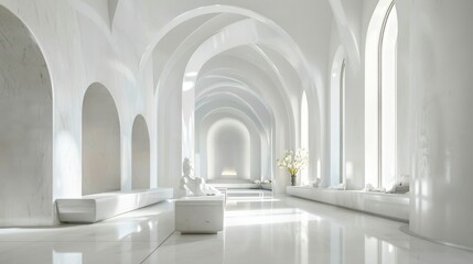 Sanctuary with minimalist marble arches each curve a gateway to peace and reflection