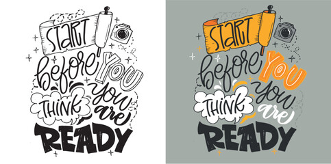 Set with hand drawn lettering quotes in modern calligraphy style. Slogans for print and poster design. Vector. T-shirt design, lettering quote.