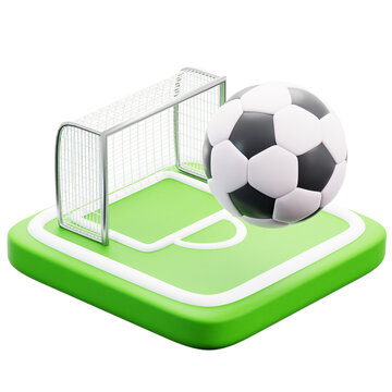 3d soccer ball on filed. sport and game competition concept. 3d render cartoon style