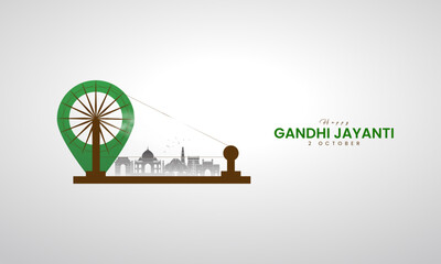 Happy Gandhi Jayanti.Gandhi's eyeglasses with the Indian flag. 3D Illustration