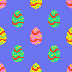 Easter seamless pattern with colorful eggs. Modern religion holiday endless background with hand drawn elements and vibrant color. Trendy repeat vector illustration