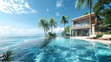 serene beauty of a seaside villa, where azure waves