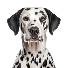 Pet, Beauty dalmatian dog, sits in full face, looks into the camera lens. PNG