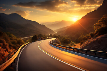 Beautiful landscape of mountain road in the morning at sunset, Taiwan