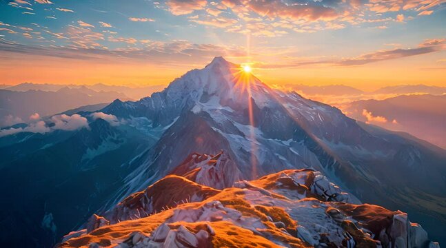 Sun rising behind mountain peak
