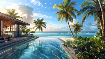 Fototapeta premium serene beauty of a seaside villa, where azure waves