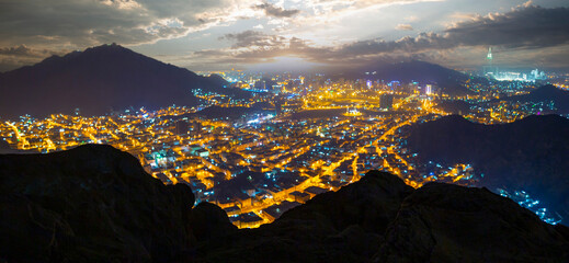 Makkah City view from Hira Cave. Night scene before sunrise.