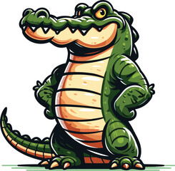 cartoon cute standing alligator, vector illustration