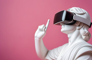 Statue of a woman wearing virtual reality glasses. Modern technology concept.