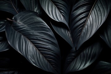 Tropical monstera leaves in dark tone. 